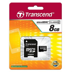 Carte microSDHC classe 4 de 8 Go avec adaptateur de Transcend