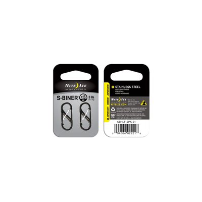 NITE IZE S-BINER SIZE .5/2 PACK - BLACK