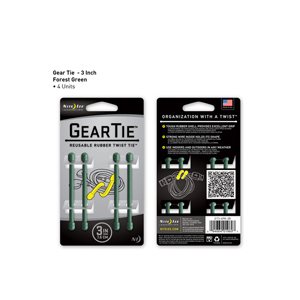 NITE IZE GEAR TIE 3"-FOREST GREEN 4PK