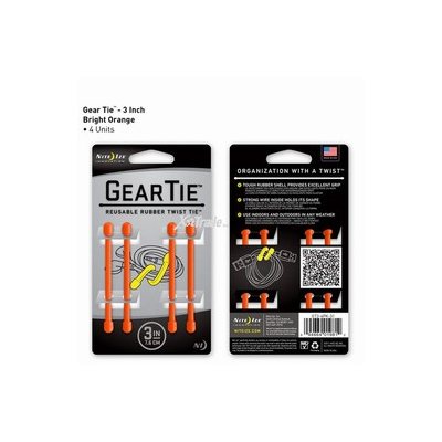 NITE IZE GEAR TIE 3"-BRIGHT ORANGE 4PK