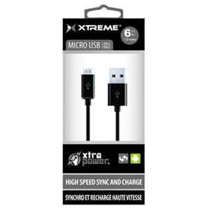 Câble de recharge et de synchronisation micro USB vers USB 1,8 m (6 pi) 92306 de Xtreme - Noir