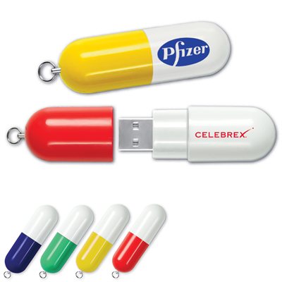 Clé USB en forme de pilule - 1Go - avec logo d'une couleur