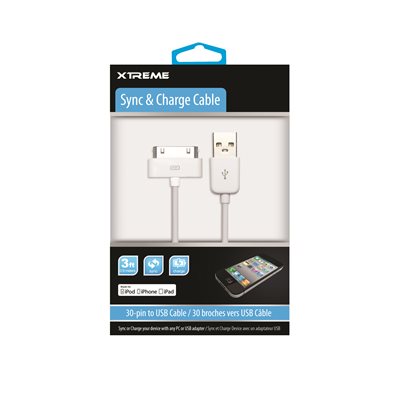 XTREME 3FT 30-PIN SYNC & CHARGE CABLE MFI (WHITE)