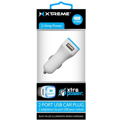 2 adaptateur de port USB pour voiture avec DEL qui s'allume lors de la charge de Xtreme - Bleu