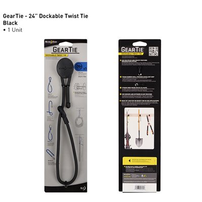 NITE IZE GEAR TIE DOCKABLE TWIST TIE - 24'' BLACK NEW ITEM