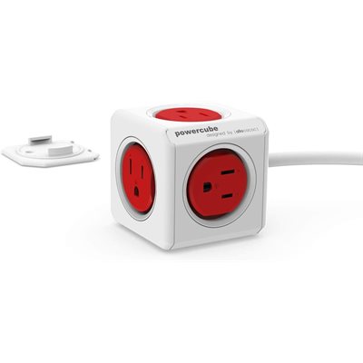 Allocacoc - Power Cube- 5 outelets - Extended Power Strip - Red 10' cord'