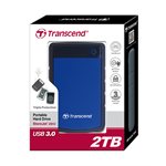 Disque dur externe Transcend de 2TB 2.5'' USB 3.0 Storejet H3B avec finition anti-chocs Bleu