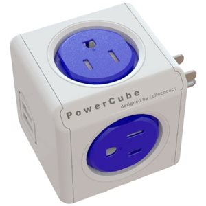 PowerCube Original USB, Electric Outlet Wall Adapter Power Strip with 4 outlets, Dual USB Port and Resettable Fuse - blue