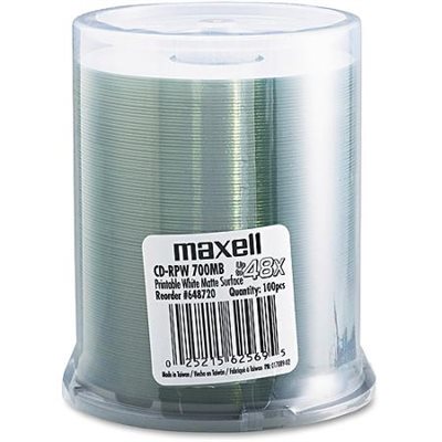 MAXELL 648720 CD-RPW 700 PRINTABLE (WHITE MATTE) - SPINDLE 100