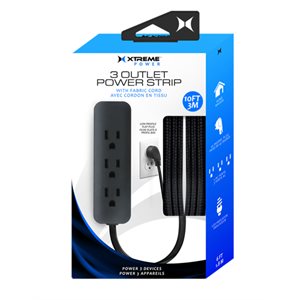 XTREME 3 Outet Power Strip W/ 6ft Fabric Cord BLACK