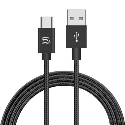 LAX 6FT Durable Braided Nylon USB-C to USB-A Cable  -BLACK - ENG ONLY