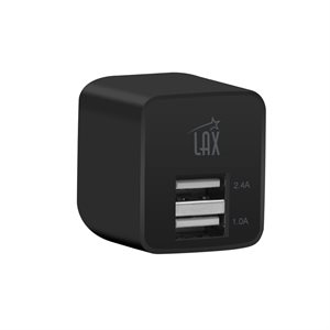 LAX - Chargeur mural Dual USB-A 2.4A+1A - Noir - Emballage Anglais