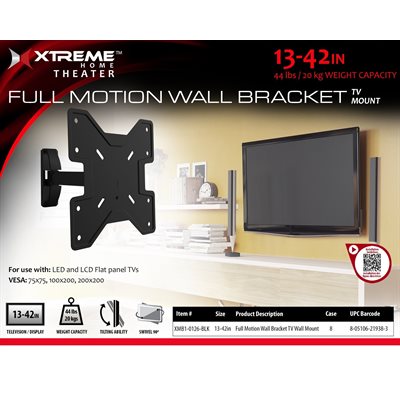 XTREME  Full Motion Wall Bracket Size 13"-42" Black