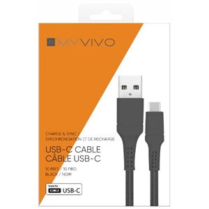 MyVivo Cable USB-C 10FT Braided Cable – Black  RETAIL