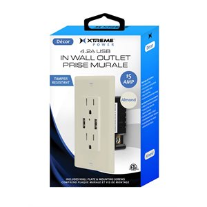 XTREME 4.2 AMP 2 Outlet 2 USB Wall Receptacle - Almond