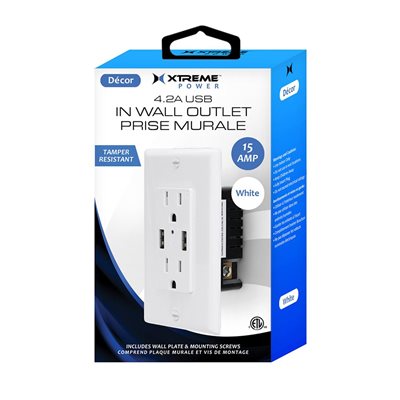 XTREME 4.2 AMP 2 Outlet 2 USB Wall Receptacle - White