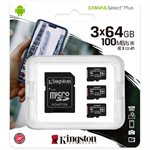 Kingston 64GB micSDXC Canvas Select Plus 100R A1 C10 Three Pack + Single ADP