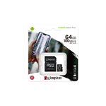 Carte MicroSDXC Kingston de 64GO Canvas Select Plus 100R A1 C10 + Adaptateur