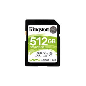 Carte SDXC Kingston de 512GO Canvas Select Plus 100R C10 UHS-I U3 V30