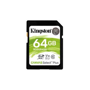 Carte SDXC Kingston de 64GO Canvas Select Plus 100R C10 UHS-I U3 V30