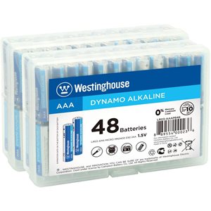 Westinghouse 96PK AAA LR03 Dymano Alkaline Battery 2 x Plastic Storage Box of 48