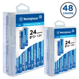 Westinghouse 48PK (24xAA + 24xAAA) Dymano Alkaline 1 Plastic Box of 24 AA +1 Plastic Box of 24 AAA