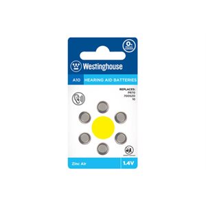 Westinghouse 10 x 6PK A10 Hearing Aid Batteries  Blister Cards in a White Box