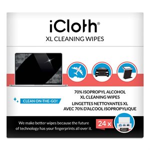 Lingettes nettoyantes iCloth iCXL70 XL à base d'alcool isopropylique 70% - Boite de 24 lingettes