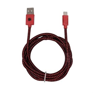 Aduro Tech Theory FABRIC BRAIDED 6FT MFI  LIGHTNING CABLES - Red - ENG PKG Only