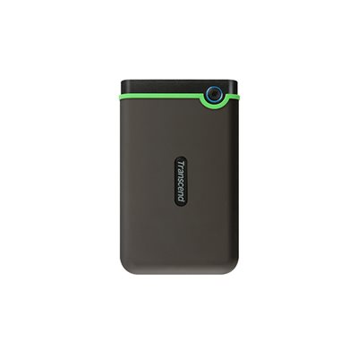 Disque dur externe Transcend de 2TO 2.5'' USB 3.1 Storejet M3C avec finition anti-chocs Gris/vert USB-C (inclus aussi cable USB-A)