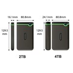 Disque dur externe Transcend de 4TO 2.5'' USB 3.1 Storejet M3C avec finition anti-chocs Gris/vert USB-C (inclus aussi cable USB-A)