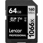 Lexar 64GB Professional 1066x SDXC UHS-I Card SILVER Series