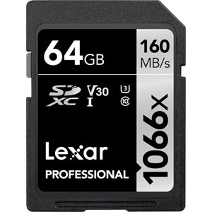 Lexar 64GB Professional 1066x SDXC UHS-I Card SILVER Series