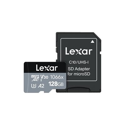 Lexar 128GB Professional 1066x microSDHC UHS-I Card w/SD Adapter Silver Series