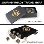 Accessory Power - Enhance - Tabletop RPGs 7pc DnD Metal Dice Set with Case and Dice Bag