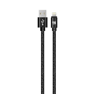 LAX 4FT Glitter Apple MFi C89 Connectors Certified Durable Braided Nylon Lightning Cables Black