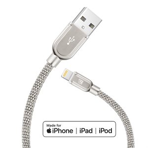 LAX 4FT Apple MFi Certified Tough Metal Mesh Lightning Cables C89 Connectors in Bold - Silver Mesh