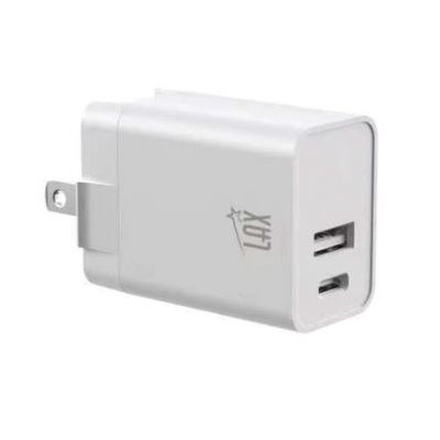 LAX Gadgets USB-PD 20W 2-Port USB-A and USB-C Wall Charger - White