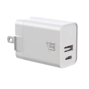 LAX - Chargeur mural 2 ports USB - USB-C(PD) 20W + USB-A - Blanc