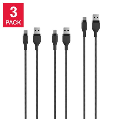 Aduro Tech Ubio Labs Braided - USB-A to USB-C - Charge & Sync Cable Black 3-Pack 2x6FT & 1x10FT