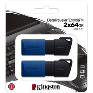 KINGSTON 64GB USB 3.2 Gen 1 DataTraveler Exodia M (Black + Blue) - 2 Pieces