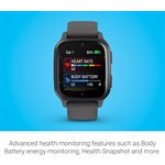 Garmin Venu Sq 2 Slate Aluminum Bezel with Shadow Gray Case and Silicone Band