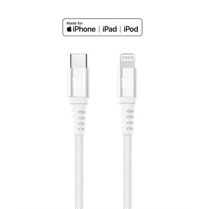 Lax – Câble de charge/sync MFI USB-C vers Lightning 10pieds – Blanc