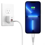 LAX - Chargeur mural double USB-C 20W PD + USB-A avec câble USB-C vers Lightning  6pieds - Blanc