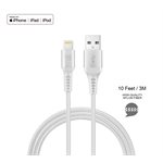 LAX - 10FT Apple MFi Braided Nylon Lightning Cable - Silver