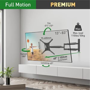 Barkan - Support mural extra long pour téléviseur Full Motion de 13 à 83 pouces