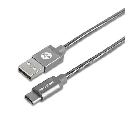 Rockstone Pet Proof Metal Braided Type C to Type A Cable 1.2M (4FT) - Silver (USB-C to USB-A)