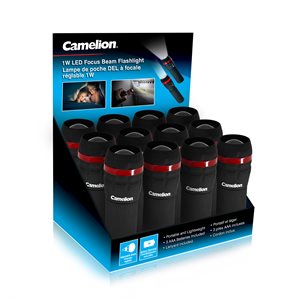 CAMELION 12 UNITS DISPLAYER LED FLASHLIGHT 100 LUMENS BLACK (Batteries incl)