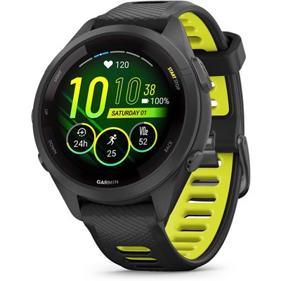 Garmin Forerunner 265S, Black Bezel and Case with Black/Amp Yellow Silicone Band