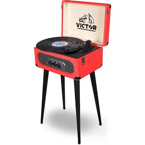 VICTOR  Record Turntable - Andover 5 in 1 Music Center with Chair Height Legs Red